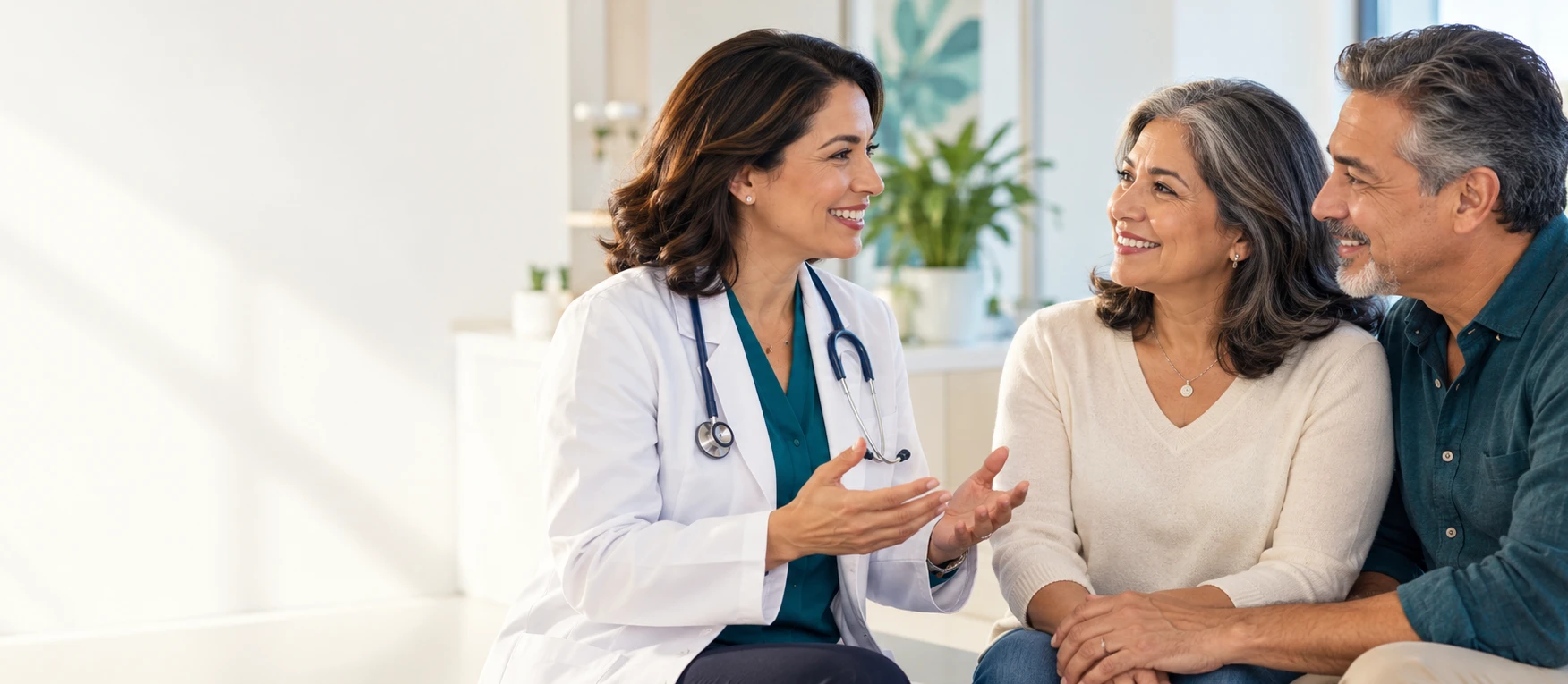Doctora conversando con una pareja durante una consulta médica